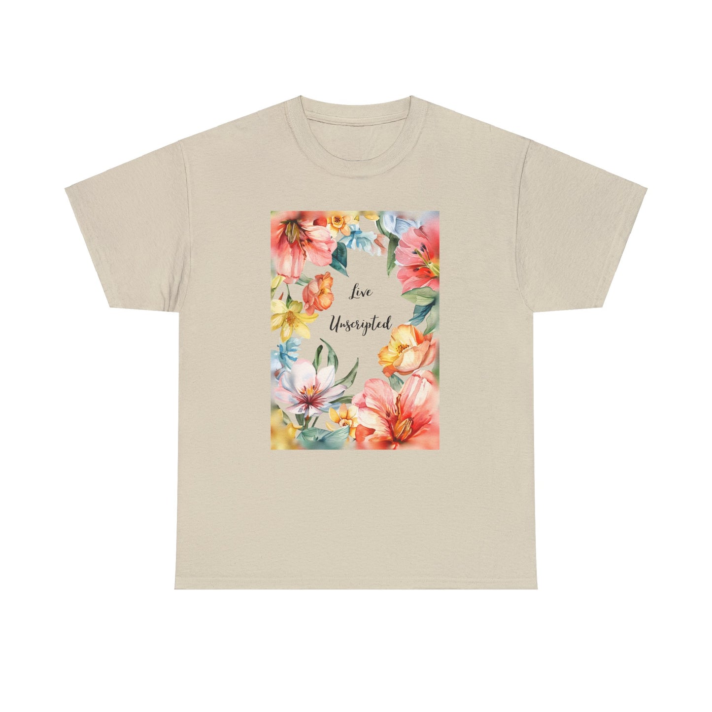Flowery Art Inspirational Cottagecore T-Shirt,  Fairycode floral painting, Live unscripted tag line, life quotes