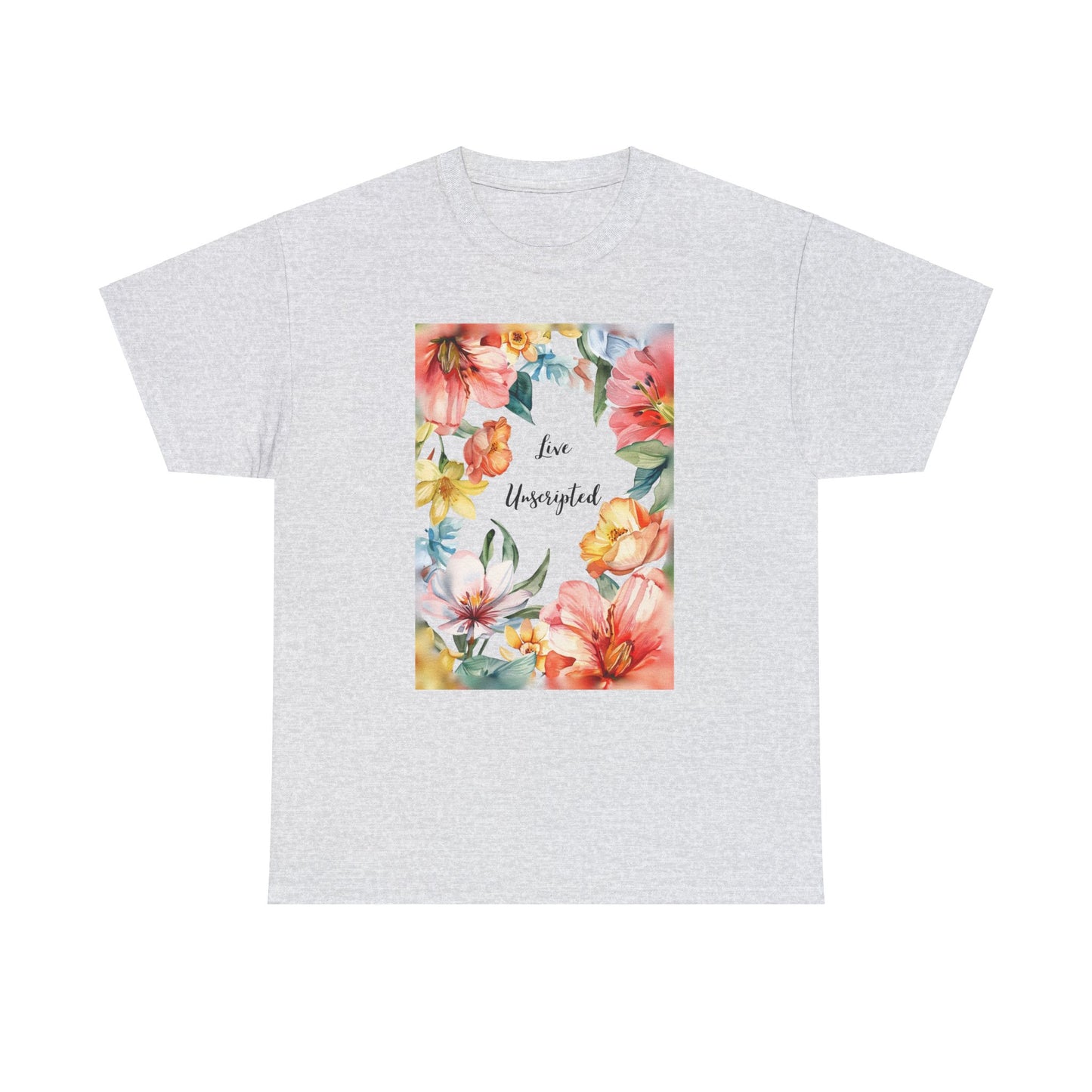 Flowery Art Inspirational Cottagecore T-Shirt,  Fairycode floral painting, Live unscripted tag line, life quotes